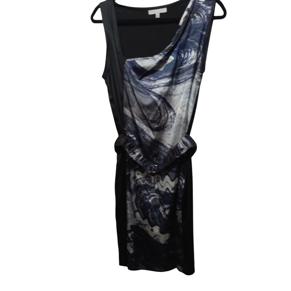 Adrienne Vittadini Silk Blend 2 Pocket Abstract Belted Print Sheath Dress M